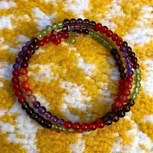 Genuine, semi precious stone three layer adjustable bracelet NWOT